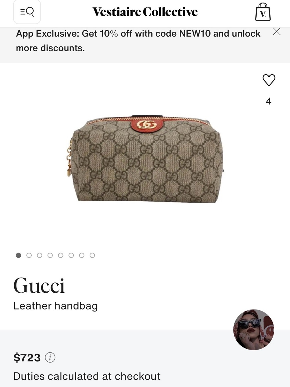 NWT Gucci Beige GG Supreme Ophidia Pouch with Red Trim and Gold Hardware - Picture 5 of 6